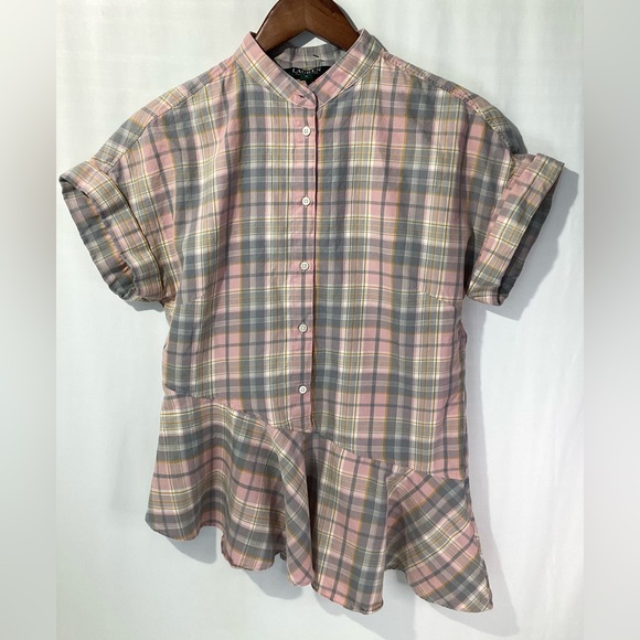 Lauren Ralph Lauren Woman’s Blouse Top Buttons Size M Asymmetrical Bottom - Picture 6 of 11